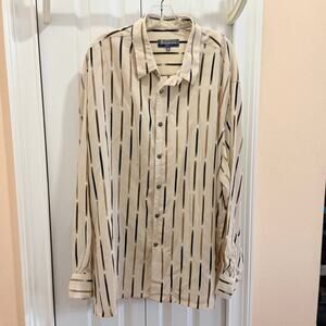 VTG Bassiri Uomo USA 3XL men’s casual button up shirt, Cream w/ black/brown